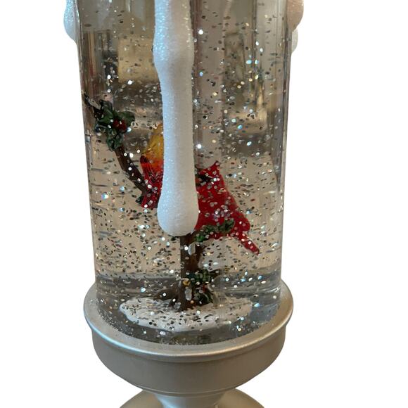 Illuminated Silver Glitter Pedestal Candle 13in Christmas Cardinal New - Picture 7 of 10